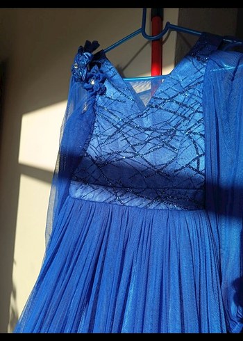 Mavi Uzun Drapeli V Yaka Kadın Elbise - Görsel 8