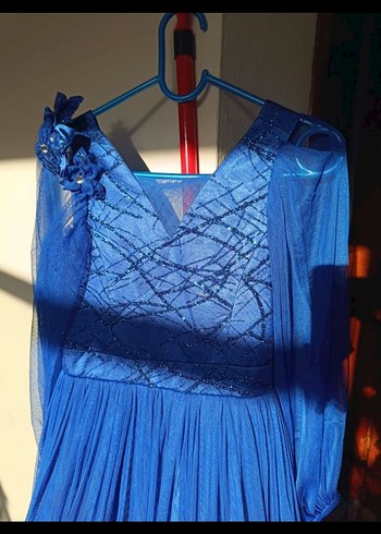 Mavi Uzun Drapeli V Yaka Kadın Elbise - Görsel 7