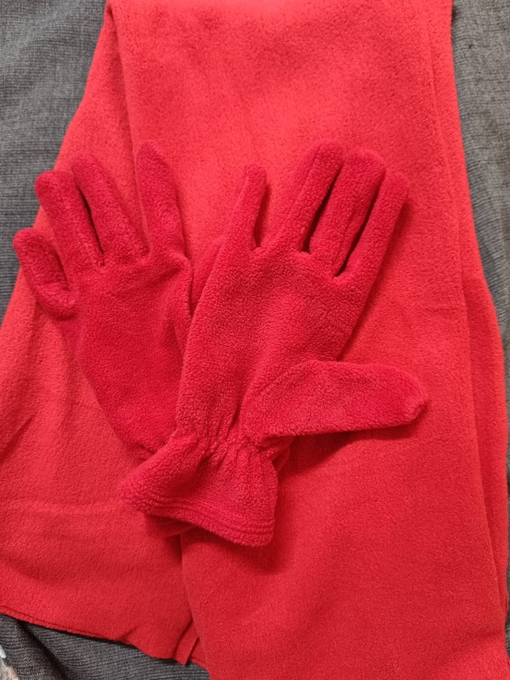 Kırmızı Kadın polar Eldiven ve atkı - Görsel 2