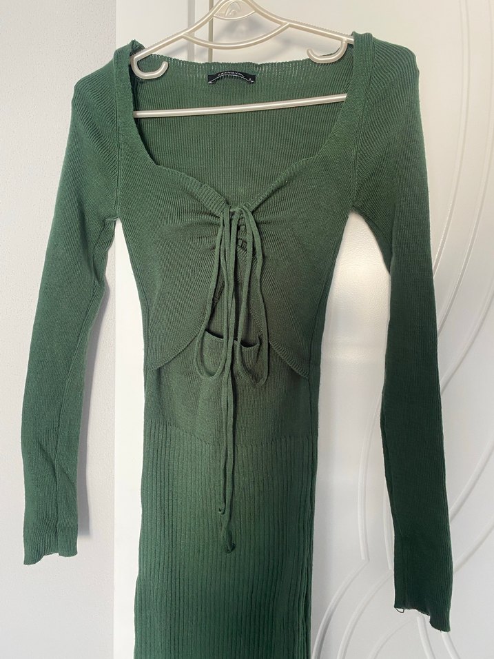 Trendyol Uzun Kollu Yeşil Triko Elbise - Görsel 5