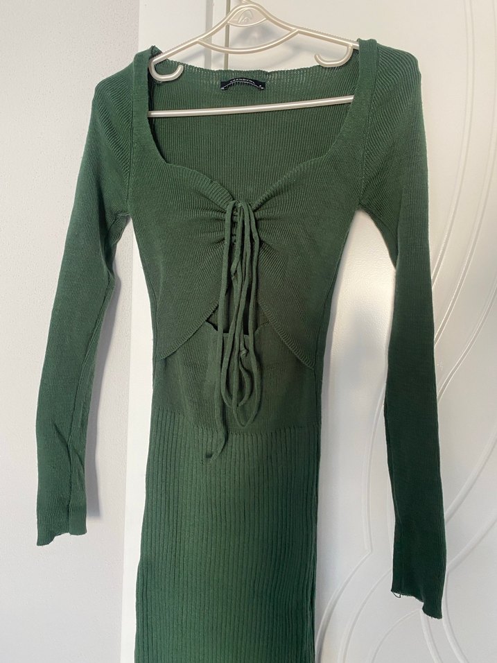 Trendyol Uzun Kollu Yeşil Triko Elbise - Görsel 2