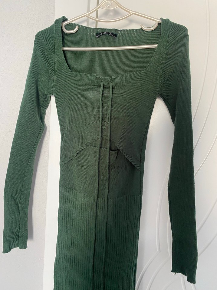 Trendyol Uzun Kollu Yeşil Triko Elbise - Görsel 4