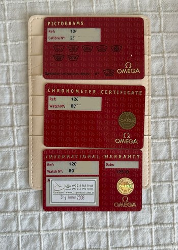 Beden beyaz Renk omega saat sertifika kartları, sertifika kartlığı ve kitapçık