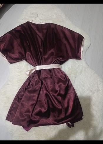 Bordo Saten Midi Kadın Sabahlık - Görsel 3