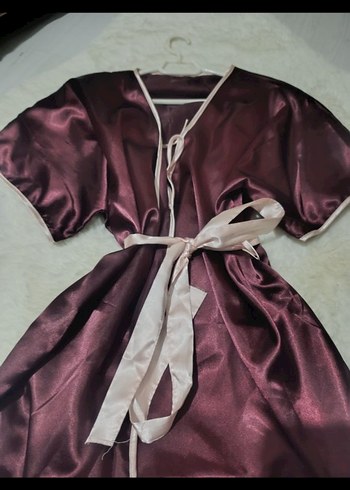 Bordo Saten Midi Kadın Sabahlık - Görsel 2