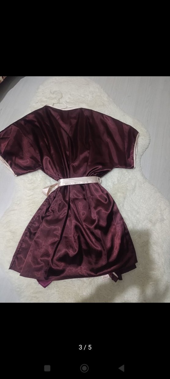 Bordo Saten Midi Kadın Sabahlık - Görsel 3