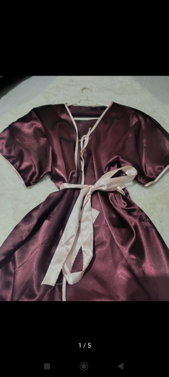 Bordo Saten Midi Kadın Sabahlık - Görsel 2