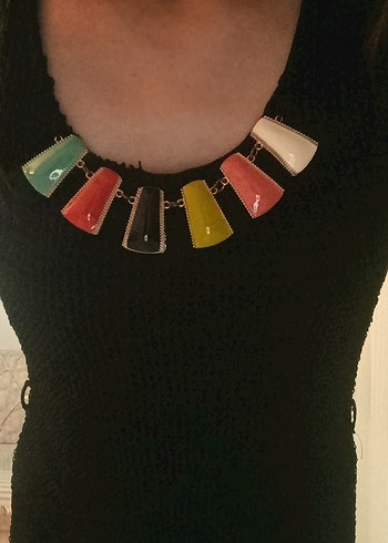 Siyah V Yakalı midi altı astarlı üstü örgülü desenli Elbise - Görsel 3