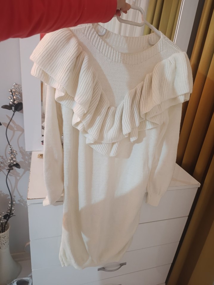 Kadın Beyaz Midi Triko Elbise - Görsel 2