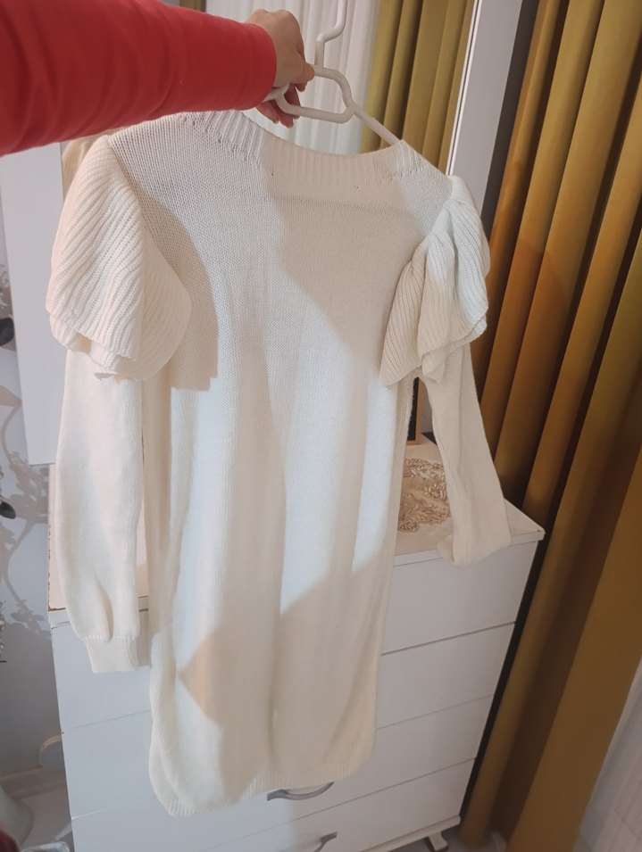 Kadın Beyaz Midi Triko Elbise - Görsel 3