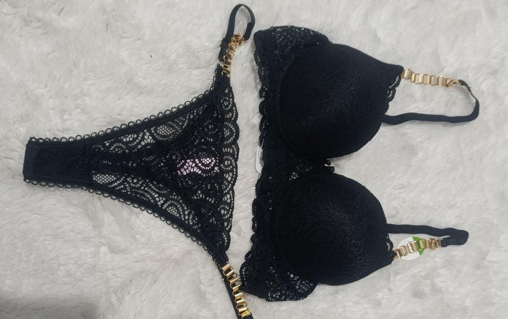 Siyah Nakışlı Mini Gotik Sütyen takım - Görsel 2