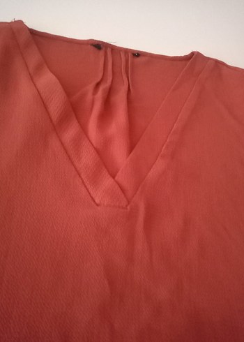 Diğer Kolsuz V Yaka Kiremit rengi Midi Bluz