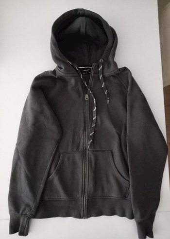 Erkek Gri Kapüşonlu Fermuarlı Sweatshirt