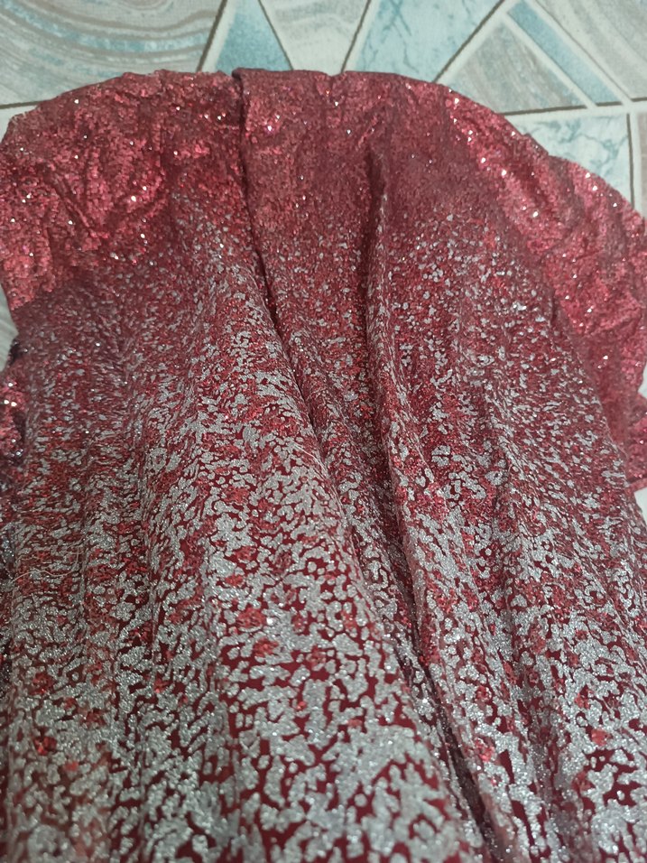 Bordo Parlak V Yaka Uzun Abiye Elbise - Görsel 5