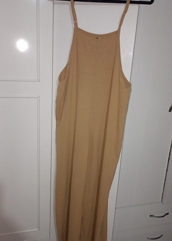 Bej Kadın Midi Askılı Rahat Tulum - Görsel 2