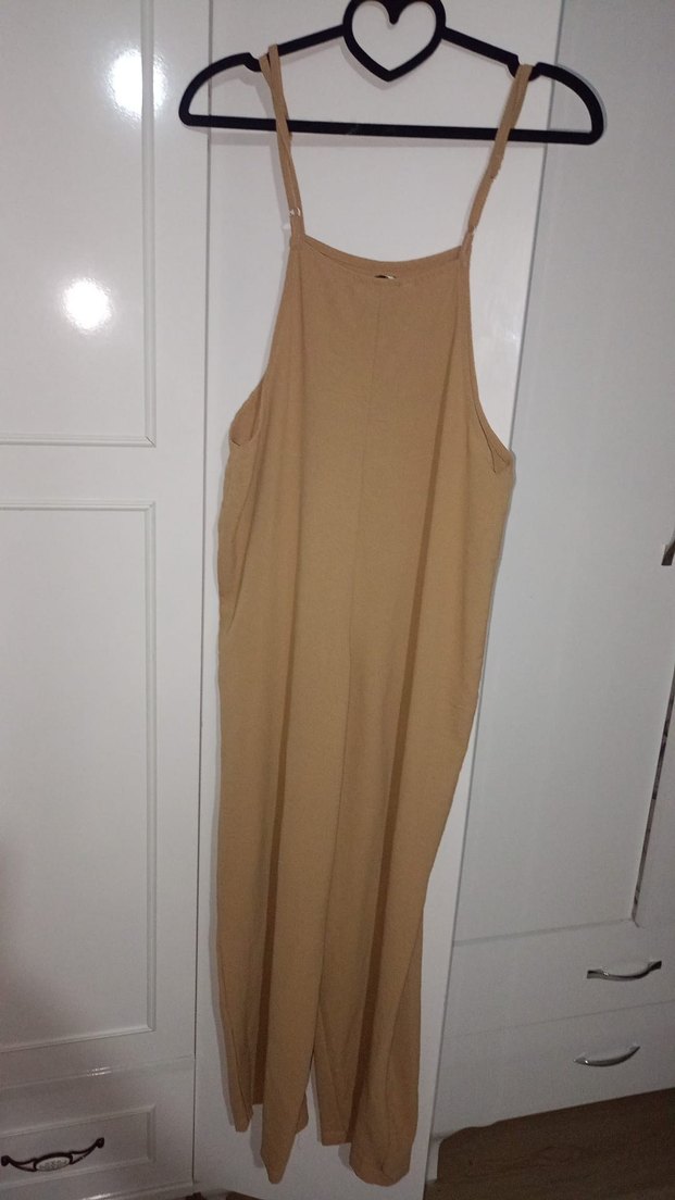 Bej Kadın Midi Askılı Rahat Tulum - Görsel 2