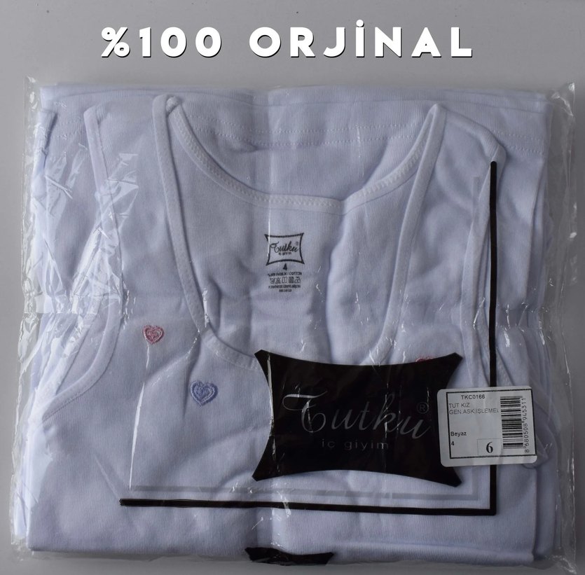 Kız Çocuk Nakışlı Beyaz Kalin askili atlet - Görsel 2