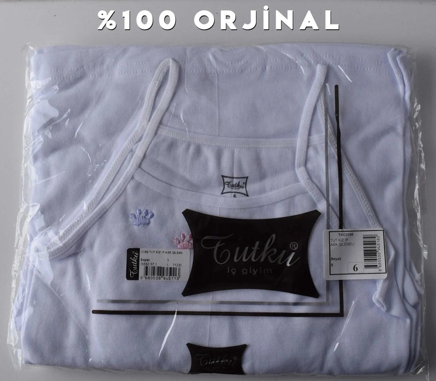 Beyaz Nakışlı Kız Çocuk Askılı Atlet - Görsel 2