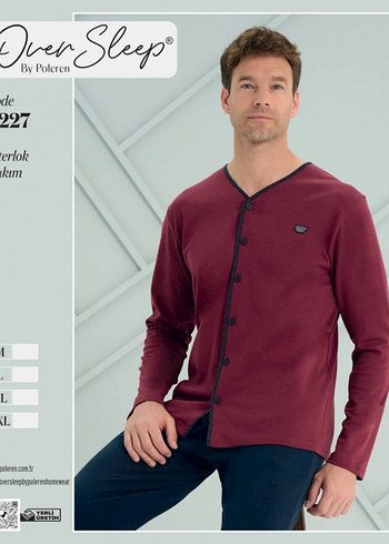 Erkek Mavi Düğmeli Uzun Kollu Pijama Üstü - Görsel 9