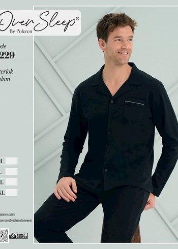 Erkek Mavi Düğmeli Uzun Kollu Pijama Üstü - Görsel 11