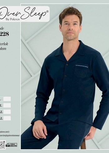 Erkek Mavi Düğmeli Uzun Kollu Pijama Üstü - Görsel 10