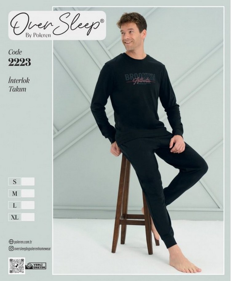 Erkek Mavi Düğmeli Uzun Kollu Pijama Üstü - Görsel 3