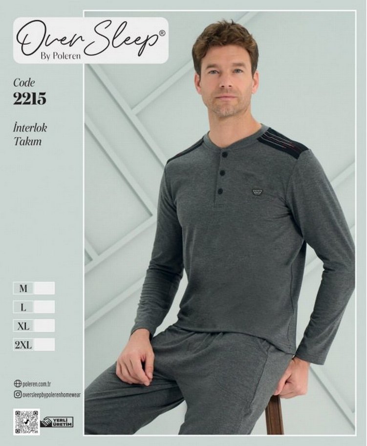 Erkek Mavi Düğmeli Uzun Kollu Pijama Üstü - Görsel 5