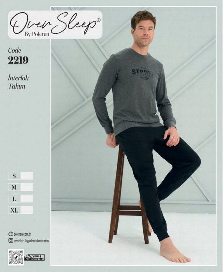 Erkek Mavi Düğmeli Uzun Kollu Pijama Üstü - Görsel 4