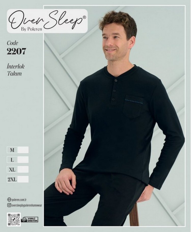 Erkek Mavi Düğmeli Uzun Kollu Pijama Üstü - Görsel 2