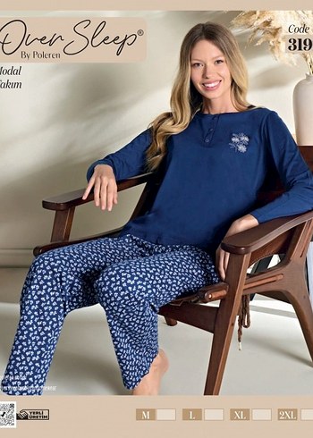 Kadın Mavi Uzun Kollu Rahat Pijama Takımı