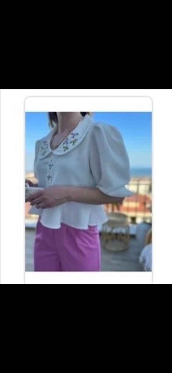 Nakışlı Beyaz Bohem Kadın Kısa bluz - Görsel 2