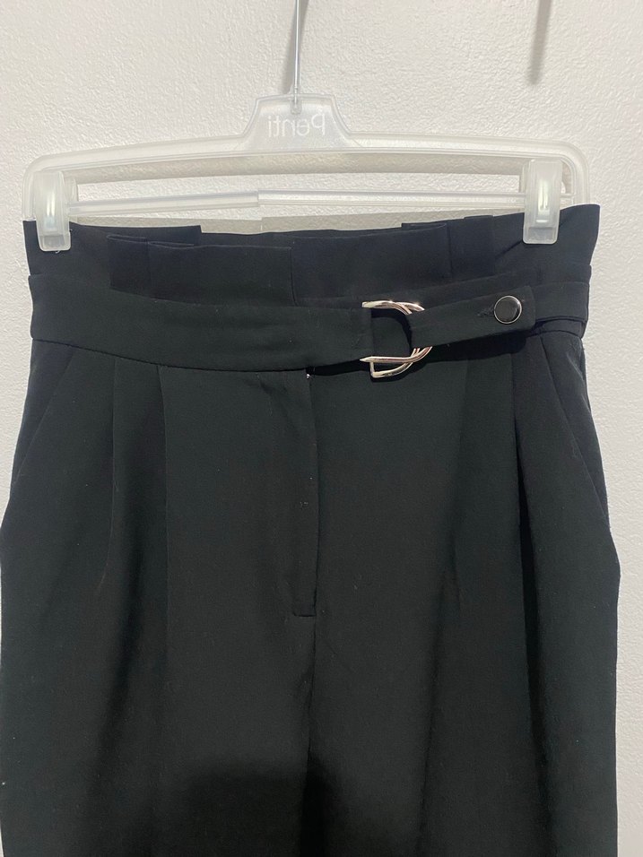 Kadın Siyah Kemerli Kumaş Pantolon - Görsel 2