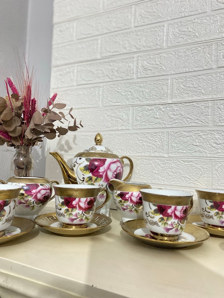 Porselen Çiçek Desenli Çay Takımı - Görsel 5