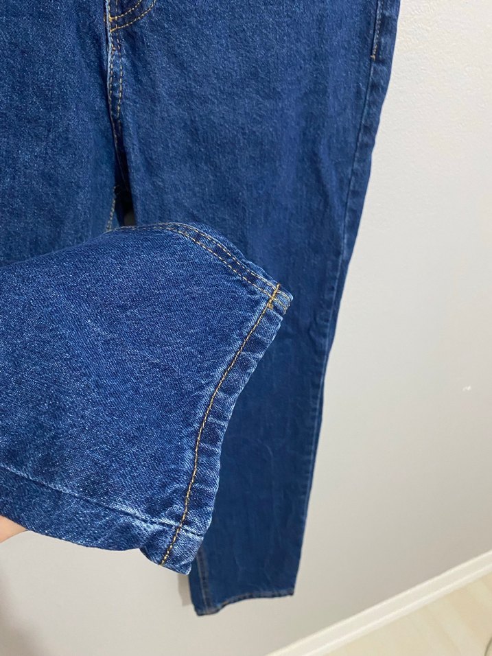 Addax Kadın Mavi Düğmeli Bol Kesim Jean - Görsel 5