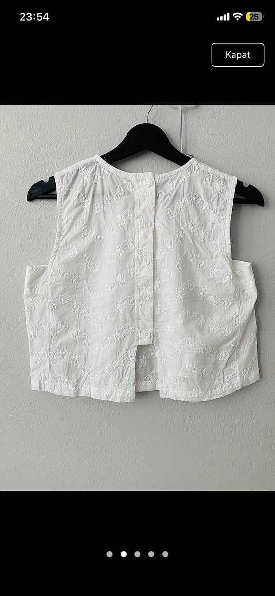 Nakışlı Kolsuz Beyaz Keten Bluz - Görsel 2