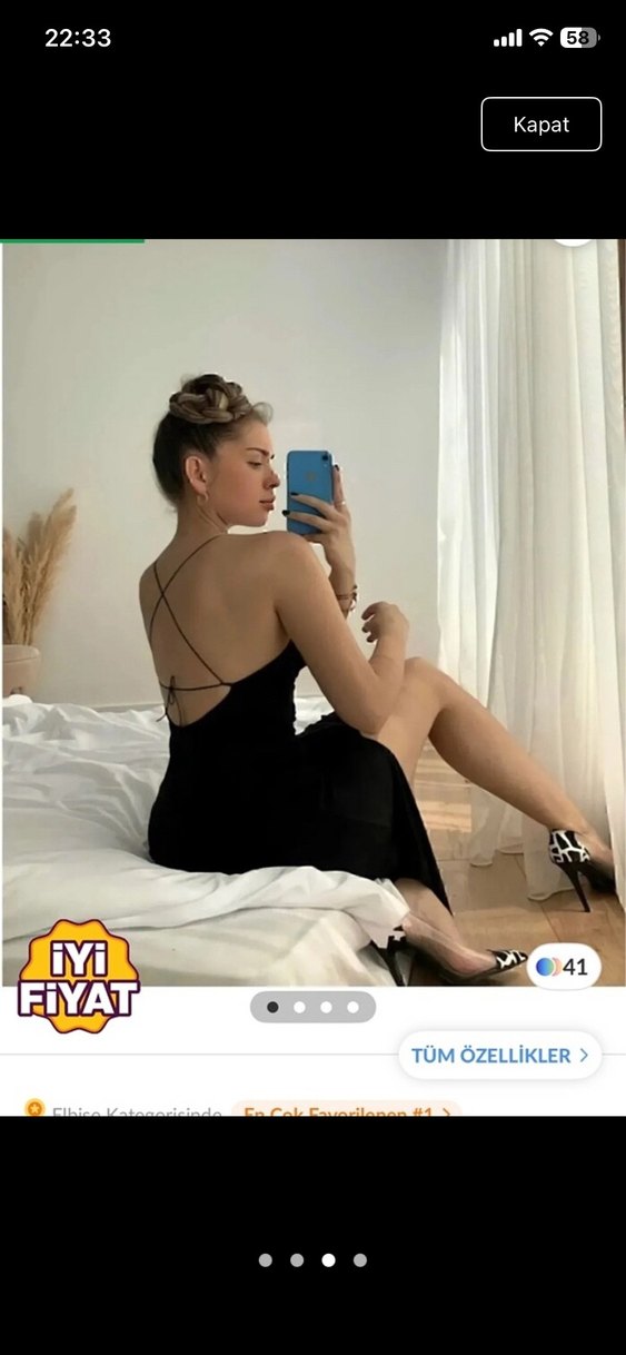 Siyah Midi İnce Askılı Elbise - Görsel 3