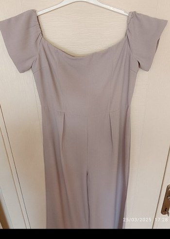 Bej kadın uzun tulum - Görsel 7