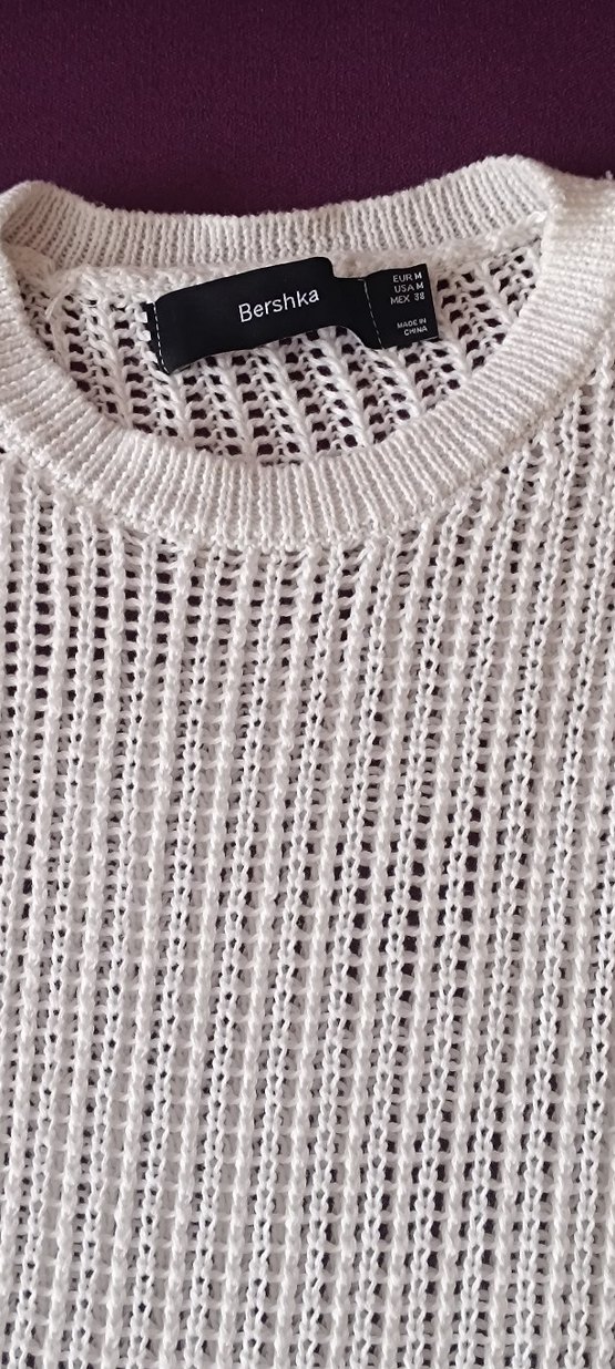 Bershka kadın beyaz Salaş Örgü Kazak - Görsel 3