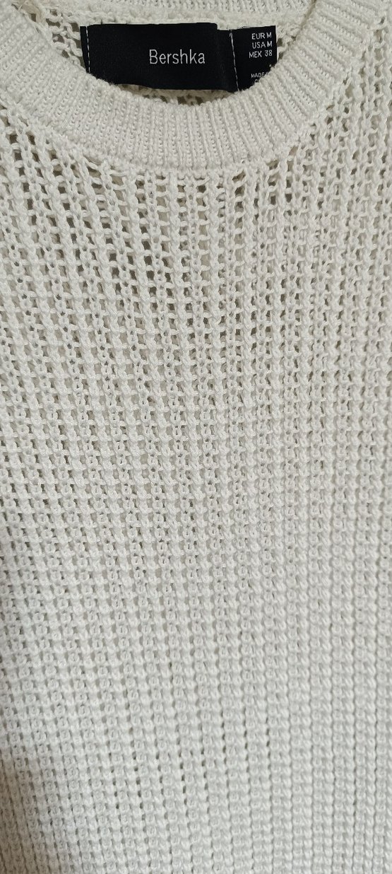 Bershka kadın beyaz Salaş Örgü Kazak - Görsel 4