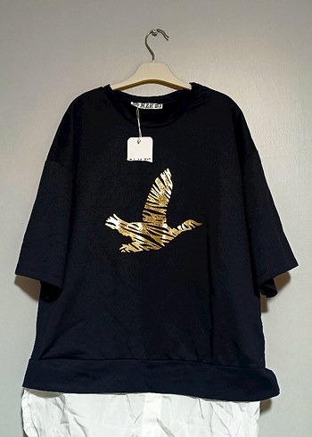 Altın Baskılı Kısa Kollu Kadın Sweatshirt - Görsel 5