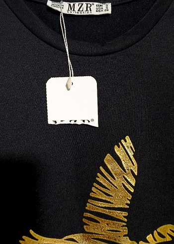 Altın Baskılı Kısa Kollu Kadın Sweatshirt - Görsel 6