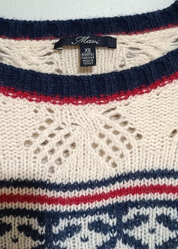 Mavi nakışlı Bohem Kadın Triko Kazak - Görsel 2