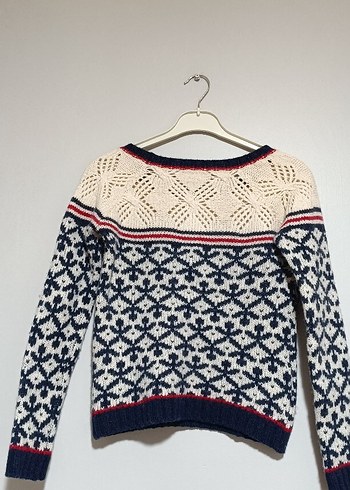 Mavi nakışlı Bohem Kadın Triko Kazak - Görsel 5