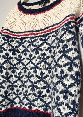 Mavi nakışlı Bohem Kadın Triko Kazak - Görsel 4