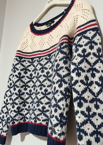 Mavi nakışlı Bohem Kadın Triko Kazak - Görsel 3