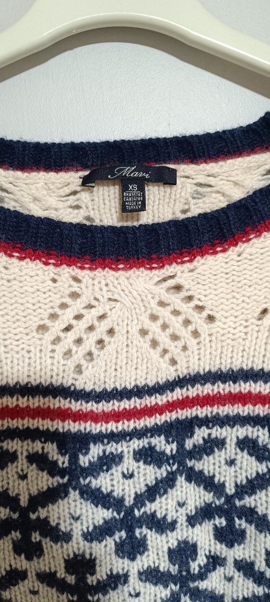 Mavi nakışlı Bohem Kadın Triko Kazak - Görsel 2