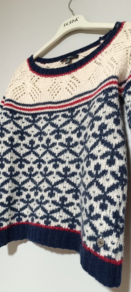 Mavi nakışlı Bohem Kadın Triko Kazak - Görsel 4