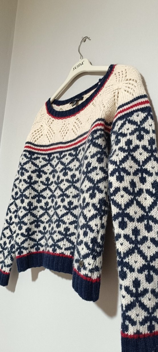 Mavi nakışlı Bohem Kadın Triko Kazak - Görsel 3