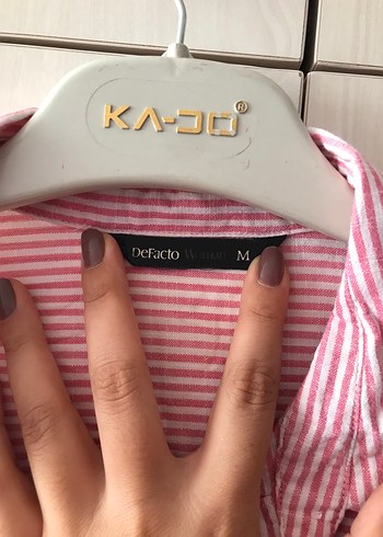 Defacto Pembe Çizgili Uzun Kollu Keten Gömlek