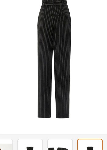 Kadın Siyah Çizgili Askısız Uzun Tulum - Görsel 3